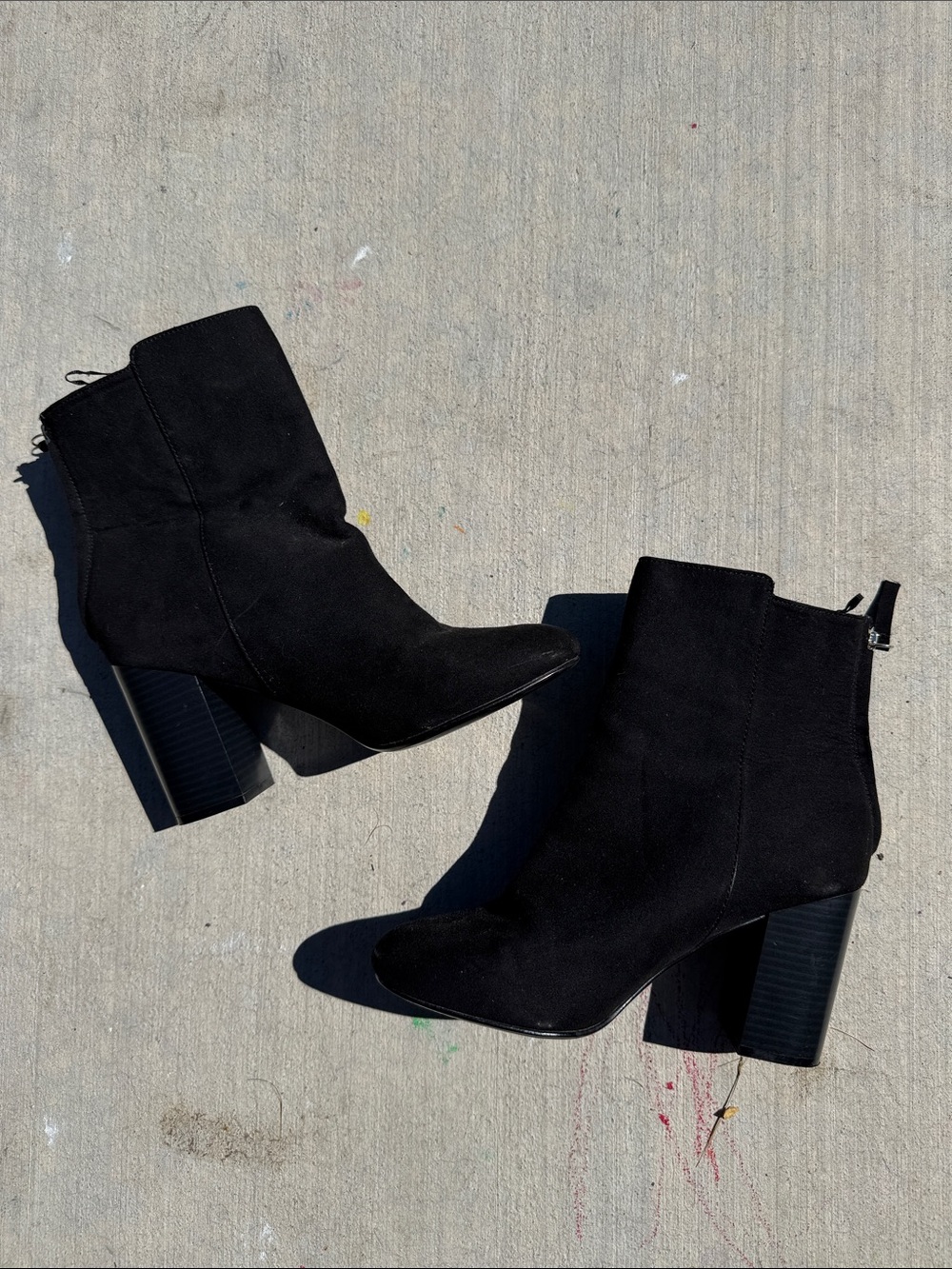 H&M Black Suede Block Heel Ankle Boots